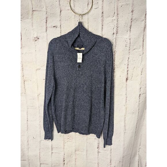 J. Crew Shawl Neck Sweater Knit Wool Blend Long Sleeve Blue Mens L Large NWT‎ - Picture 1 of 9